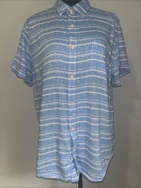 Ben Sherman Light Blue and White Striped Short-Sleeve Button-Down Shirt